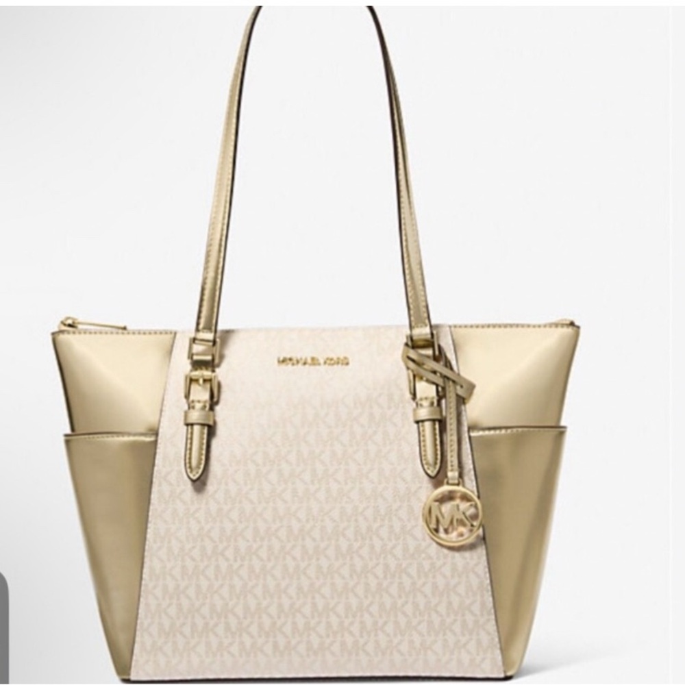 Michael Kors Beige and Gold Logo Tote